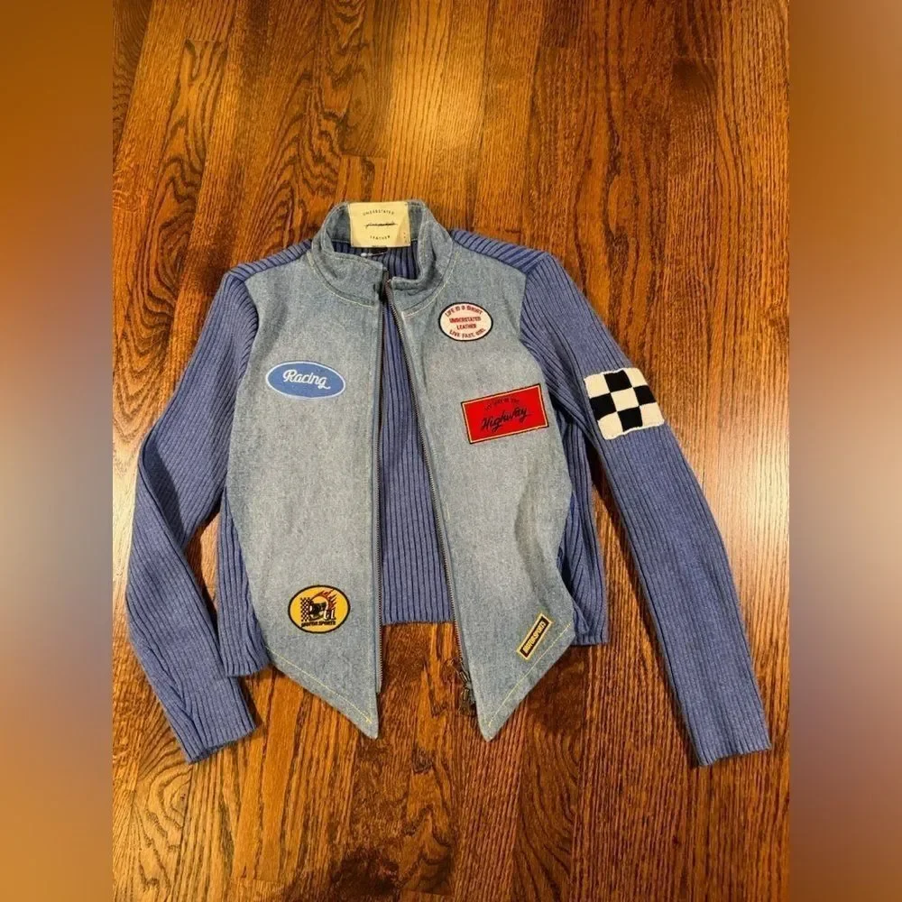 Free People Understated Leather Denim Racing Moto Jacket Size S - Picture 7 of 12